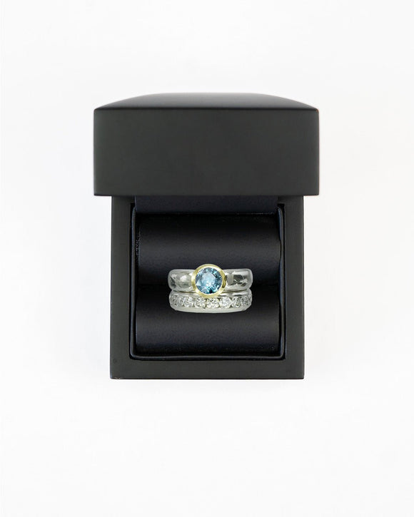 Solitaire Aquamarine Two Tone Engagement Ring Ring Pruden and Smith