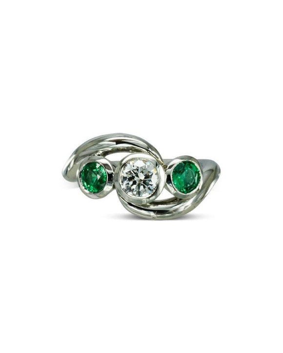 Spiky Emerald and Diamond Trilogy Ring Ring Pruden and Smith
