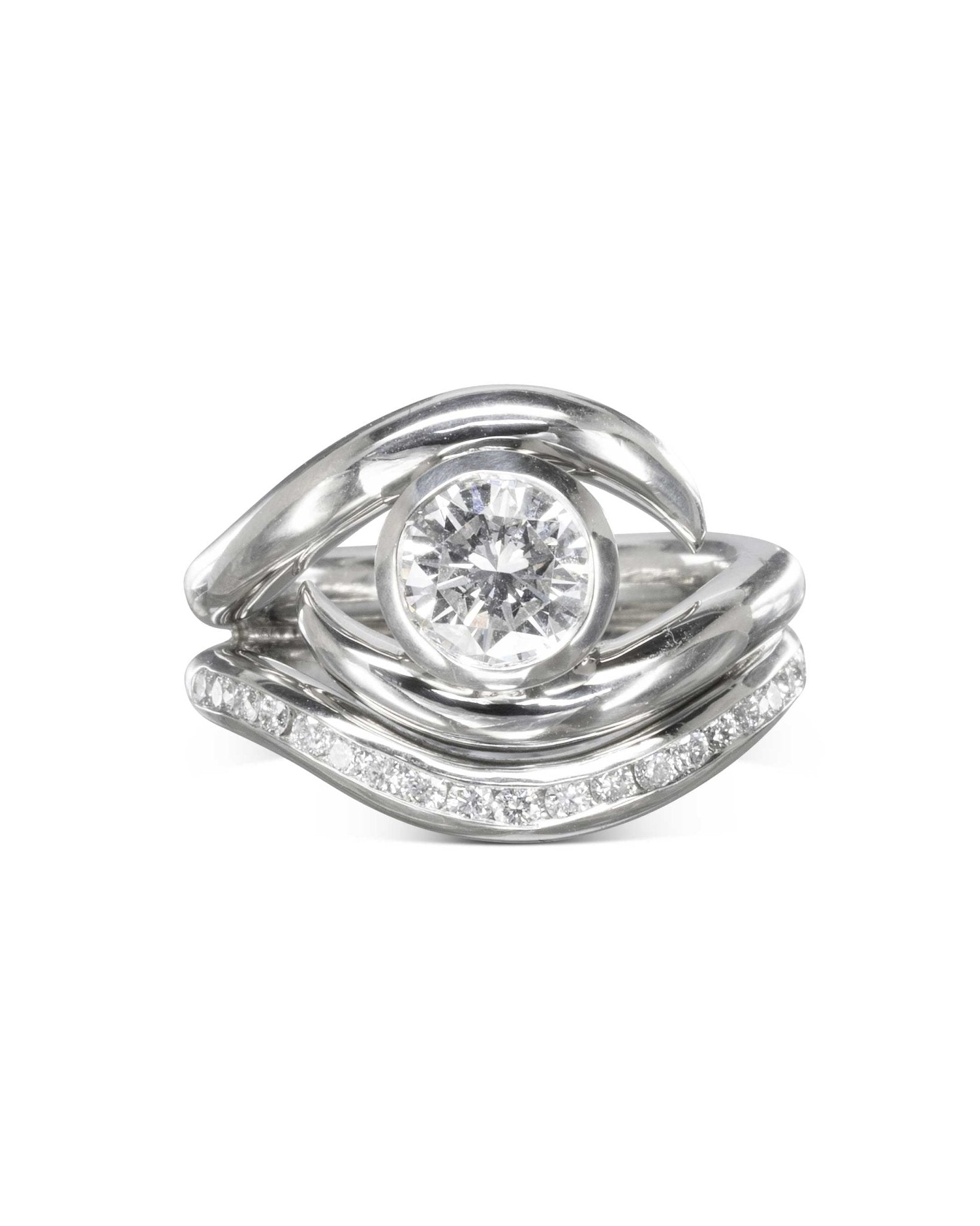 Spiky Engagement and Diamond Shaped Wedding Band Ring Pruden and Smith