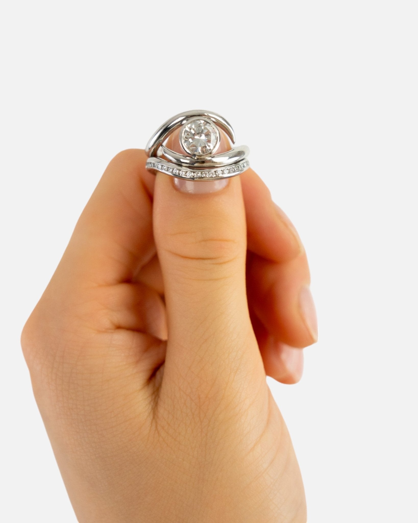 Spiky Engagement and Diamond Shaped Wedding Band Ring Pruden and Smith