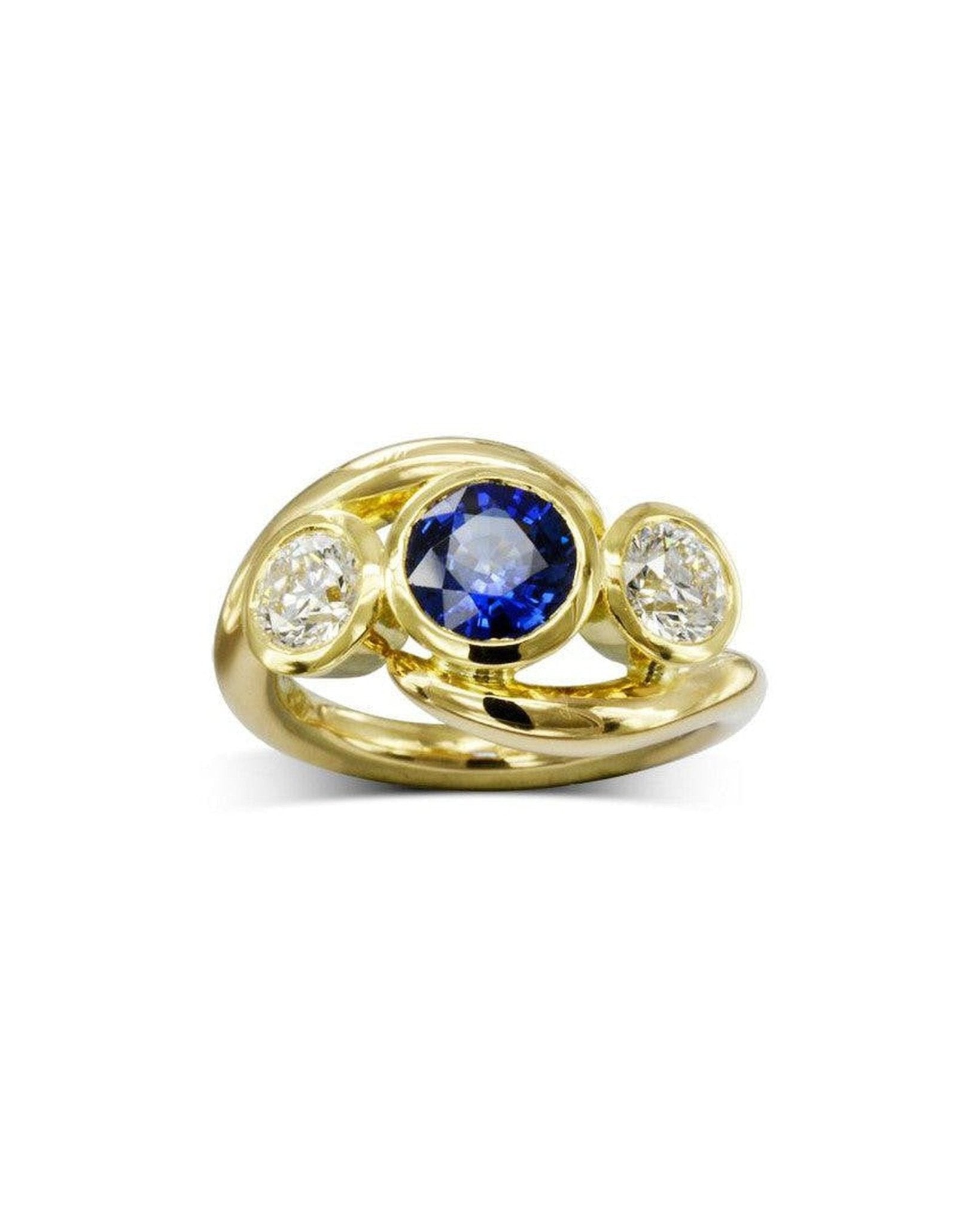 Spiky Gemstone and Diamond Yellow Gold Trilogy Ring Ring Pruden and Smith Emerald (green) Central 1ct stone and half carat sides Total 2cts