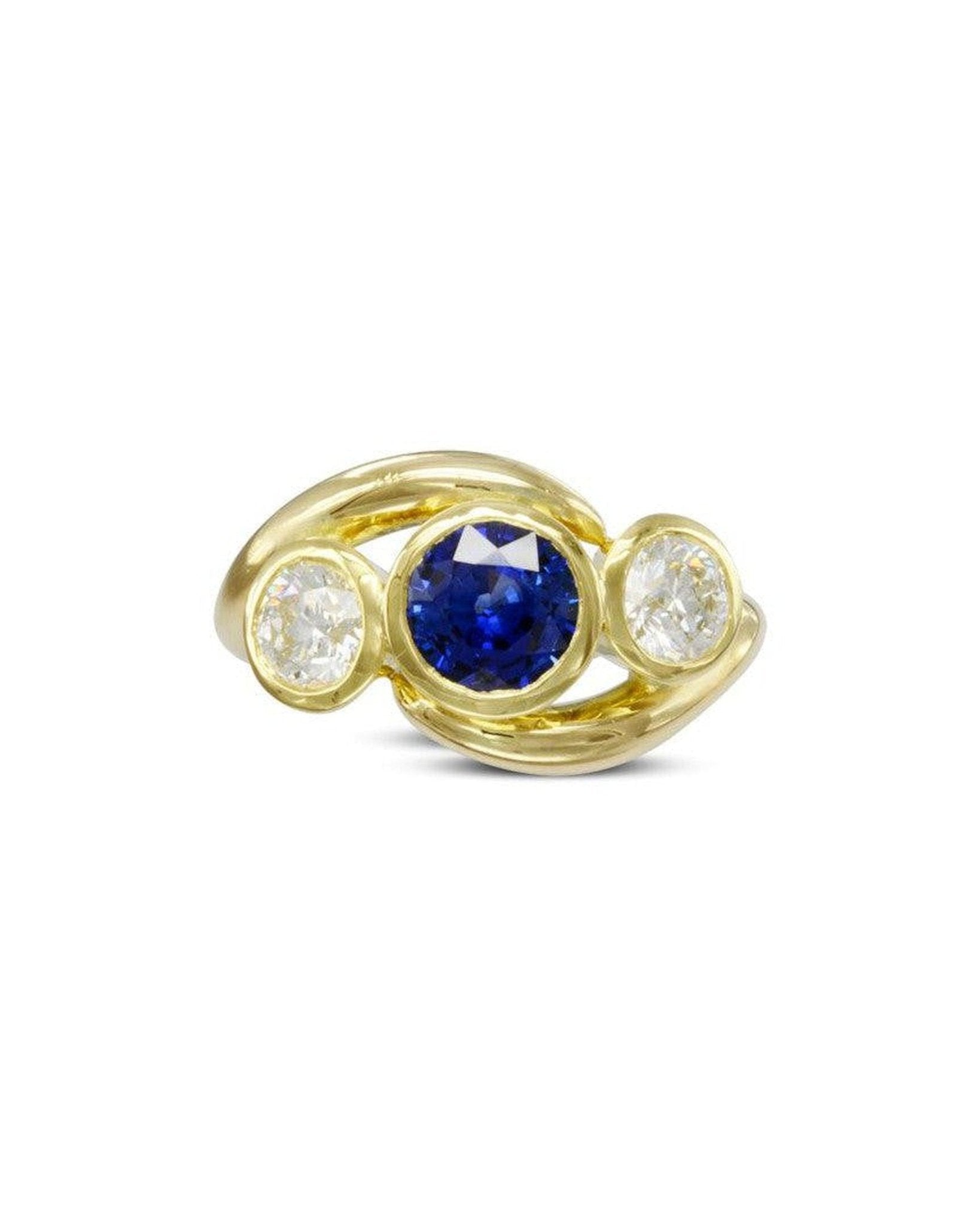 Spiky Gemstone and Diamond Yellow Gold Trilogy Ring Ring Pruden and Smith