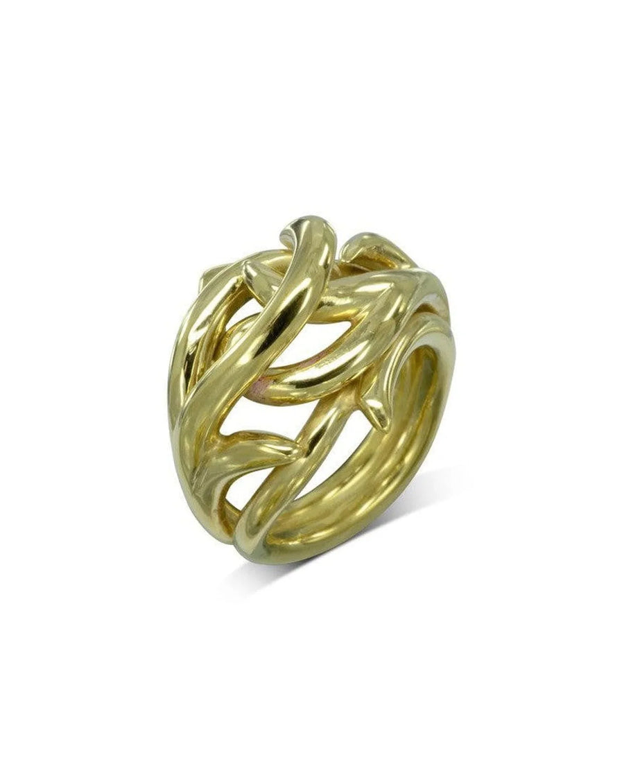 Handcrafted gold ring with spiky, organic design and polished finish, luxury jewelry