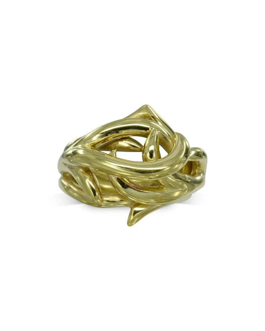 Handcrafted gold ring with a spiky, organic design and smooth polished finish