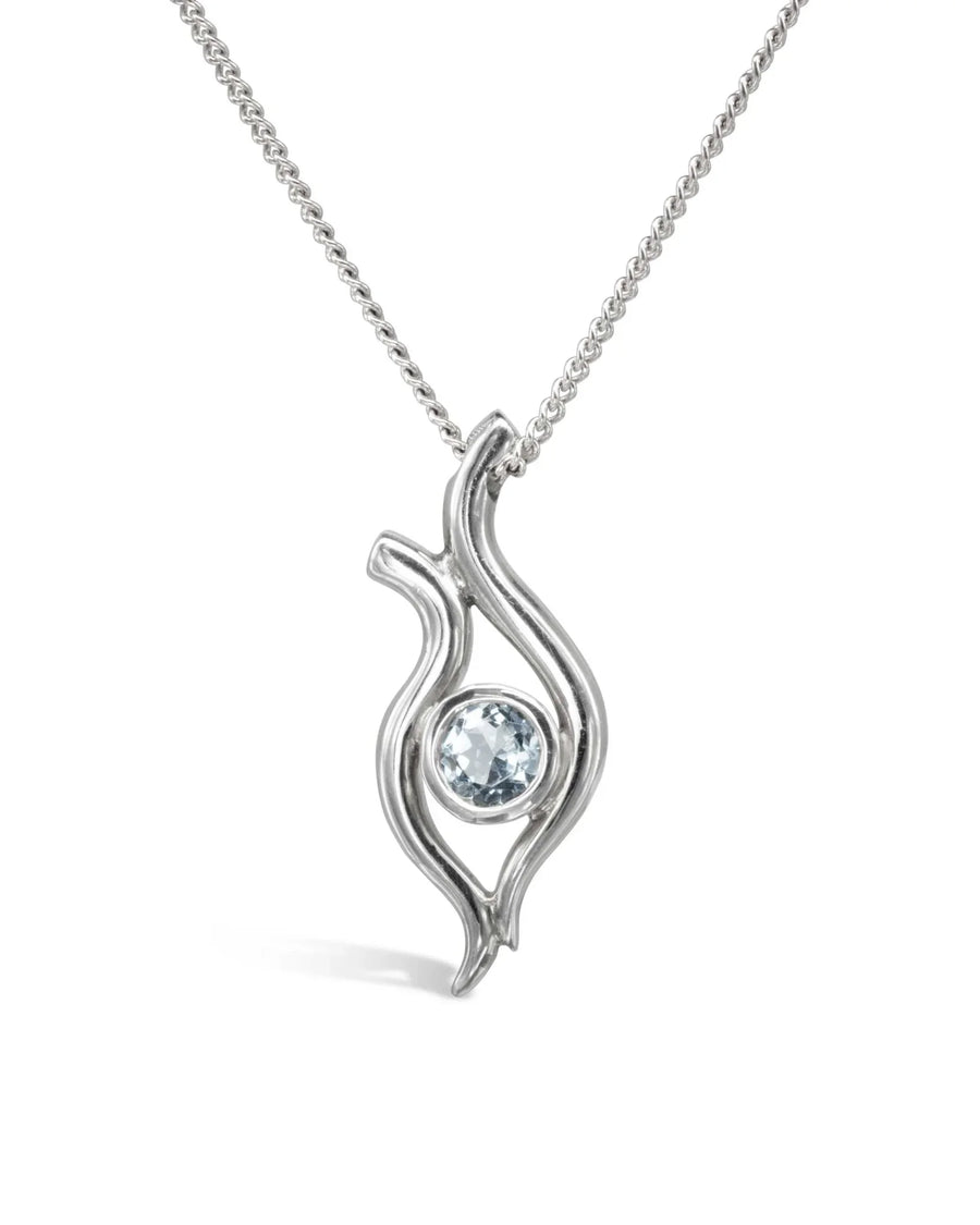 Organic shape white gold necklace with a central round gemstone on a fine chain