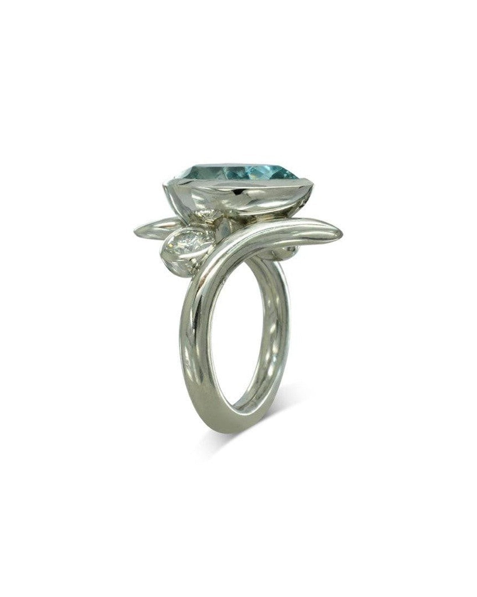 Spiky Pear Shaped Aquamarine Engagement Ring Ring Pruden and Smith
