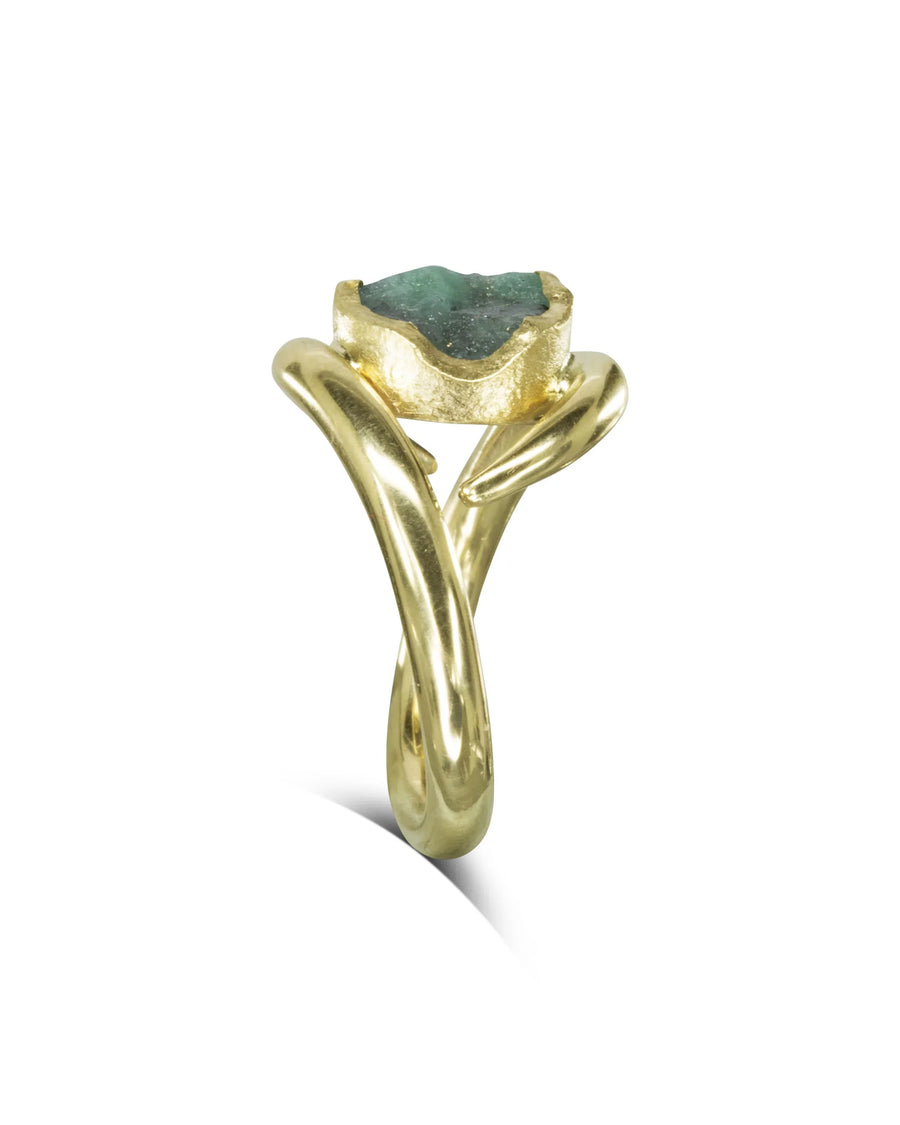 Side View Spiky Rough Emerald Dress Ring Pruden and Smith