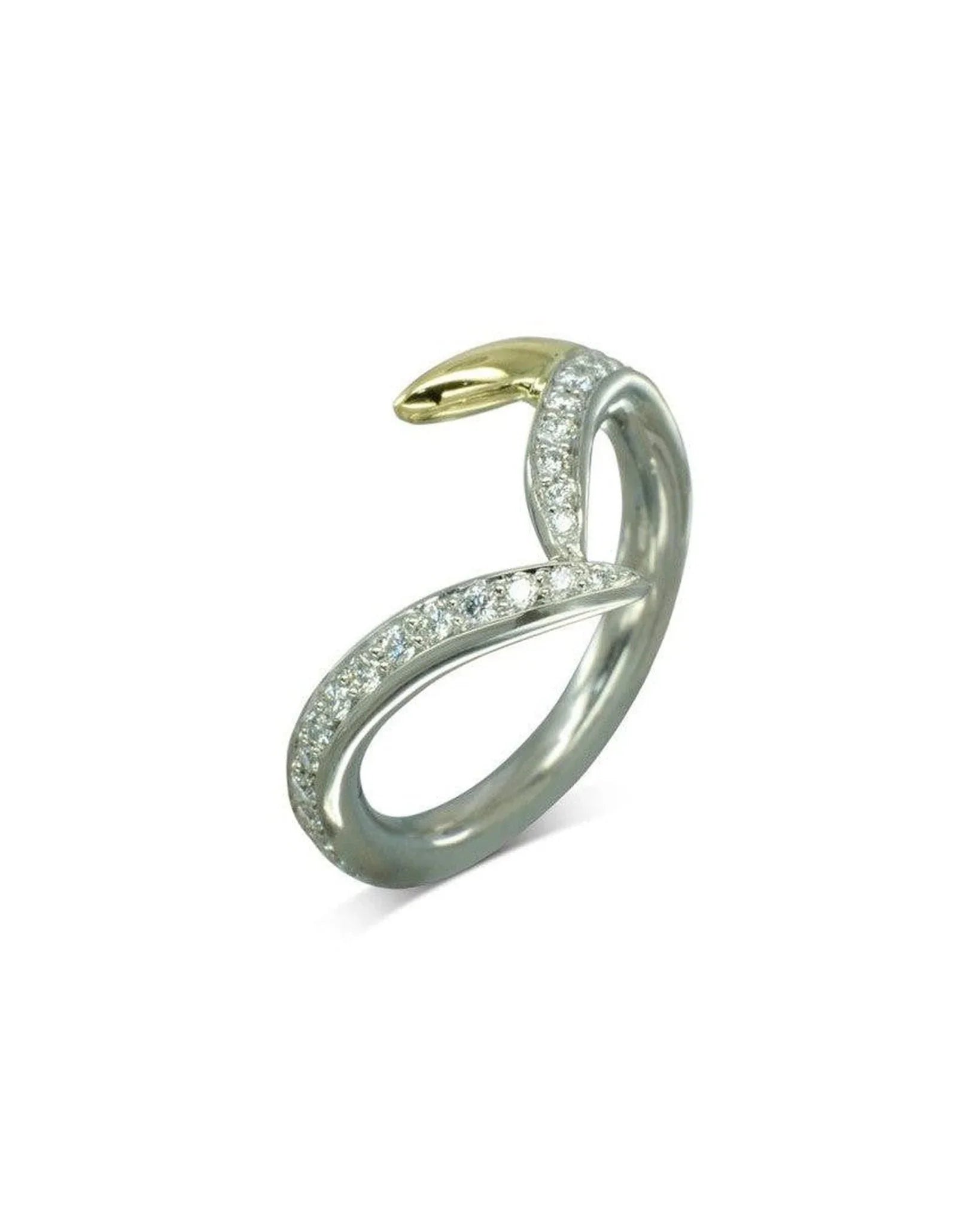 Two-tone eternity ring with diamonds, featuring a modern twist and gold accent