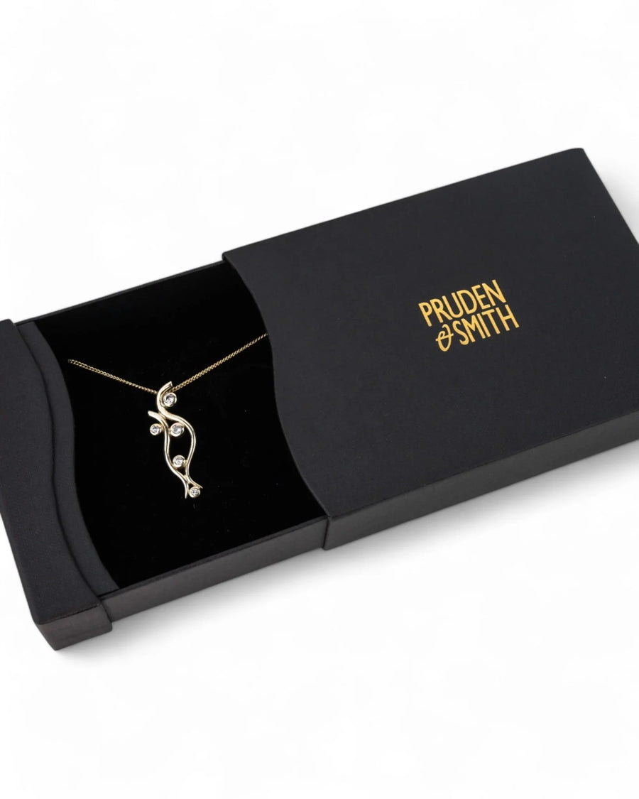 Organic diamond pendant necklace with spiky water bubble design in luxury black gift box