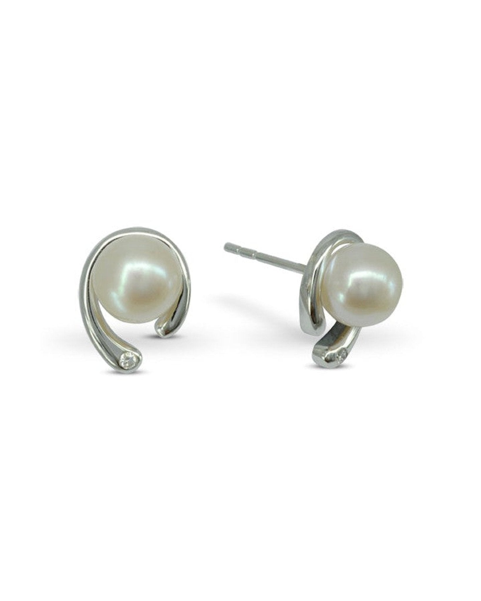 Spiky White Gold Pearl and Diamond Stud Earrings Earrings Pruden and Smith