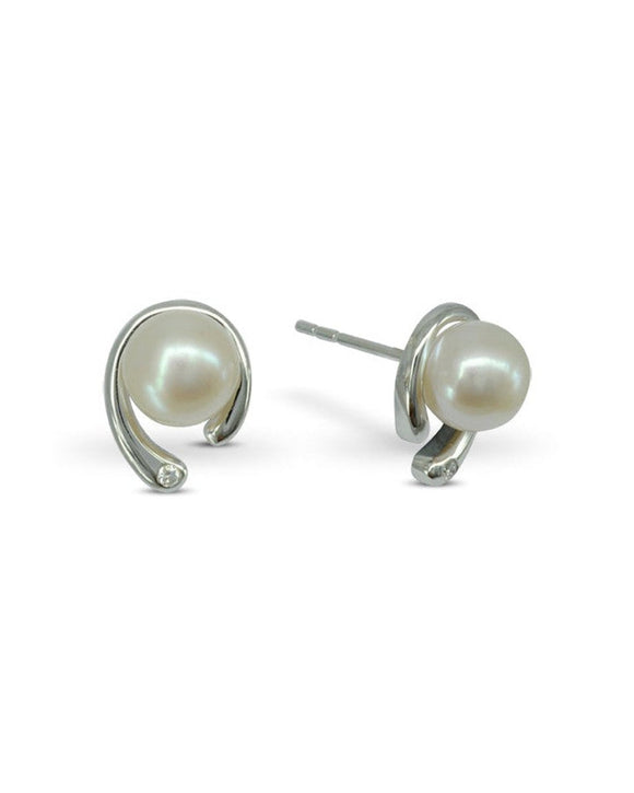 Spiky White Gold Pearl and Diamond Stud Earrings Earrings Pruden and Smith