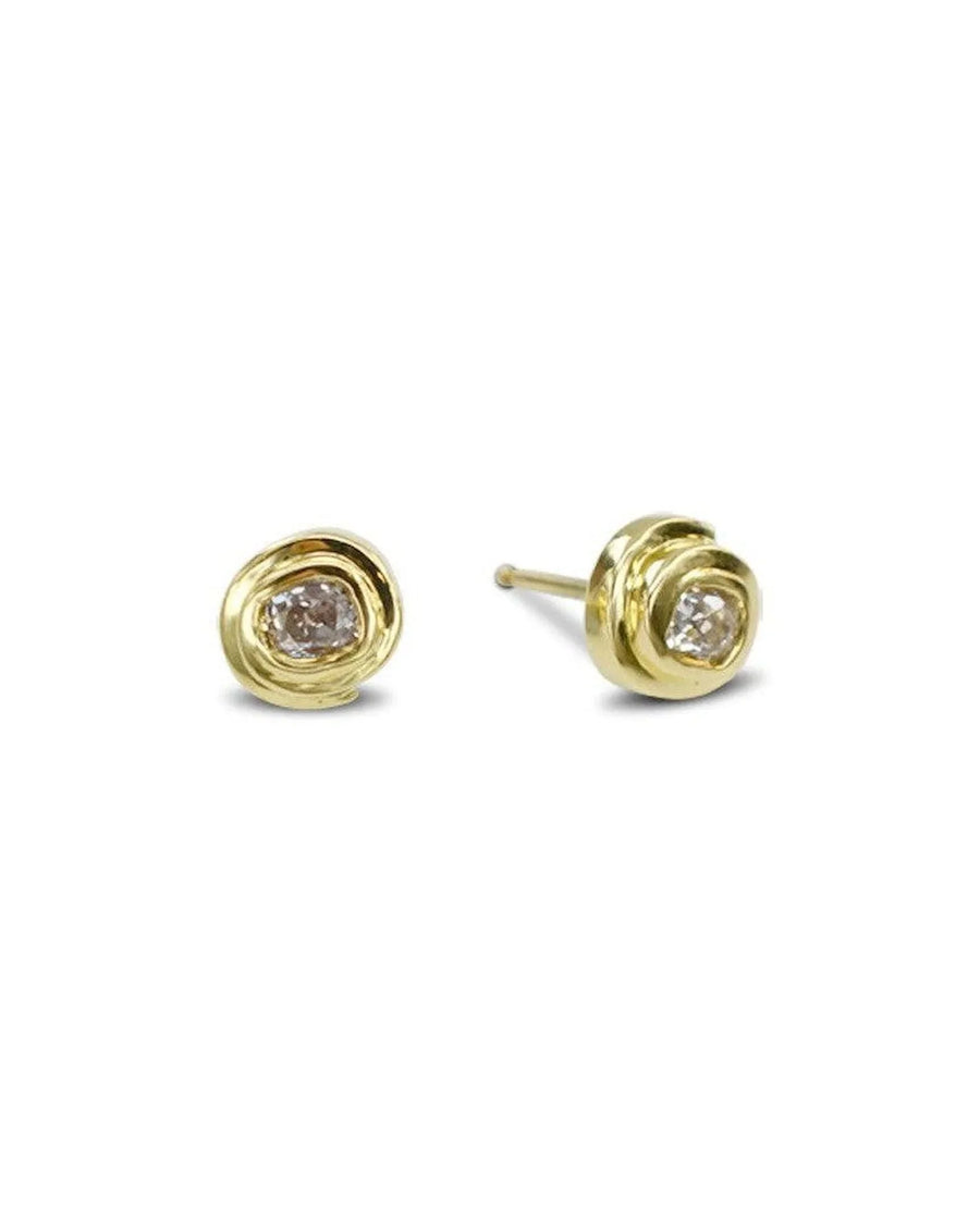 9ct yellow gold spiral stud earrings with round diamonds.