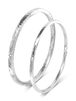 Hammered Square Section Solid Silver Bangle (3-4mm) Bangle Pruden and Smith   