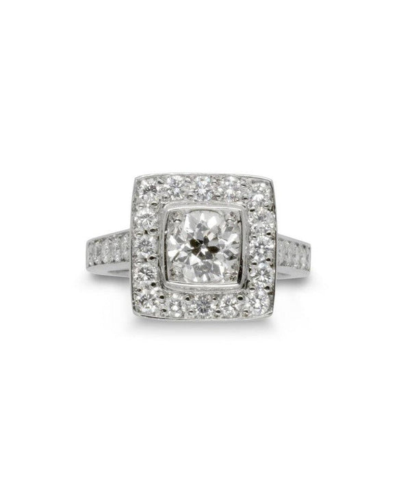 Square Cluster Ring with Diamond Shoulders Ring Pruden and Smith