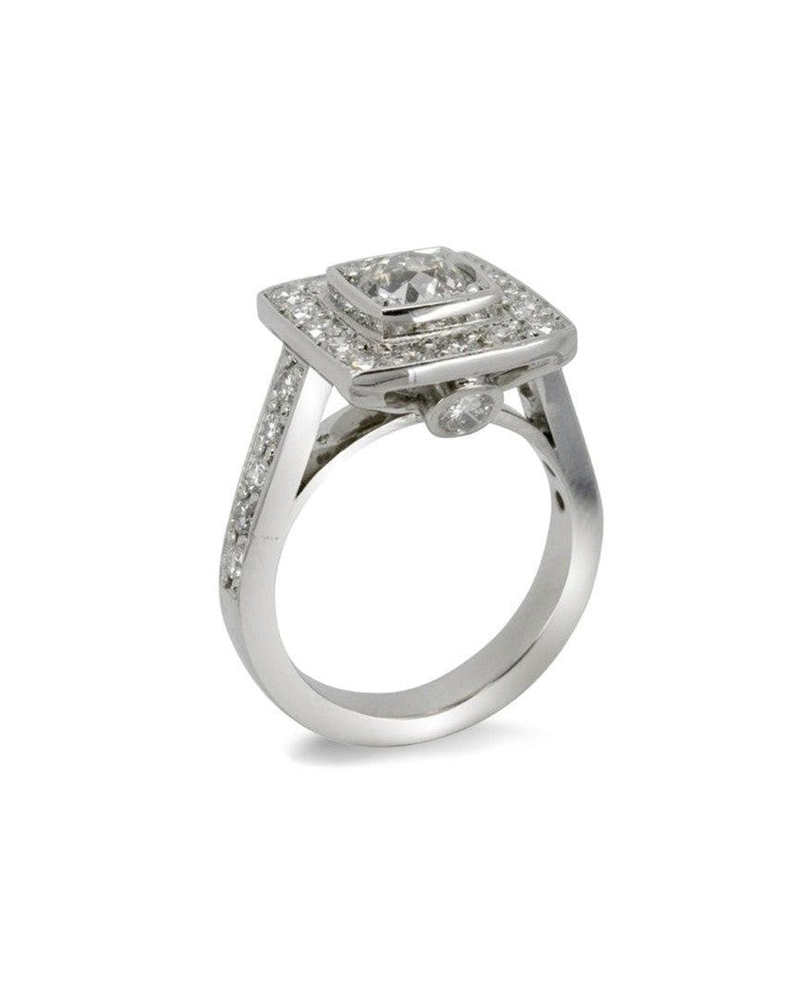 Square Cluster Ring with Diamond Shoulders Ring Pruden and Smith
