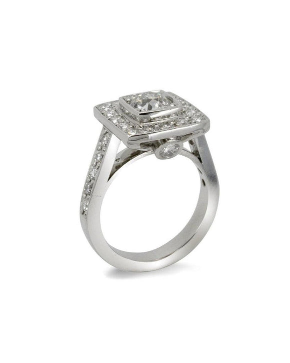 Square Cluster Ring with Diamond Shoulders Ring Pruden and Smith