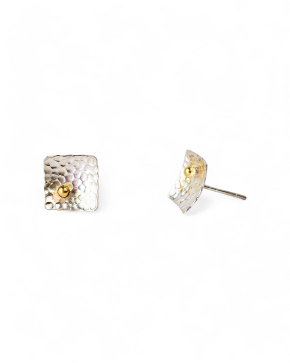 Square Gold and Silver Beaded Stud Earrings (Small) Earrings Pruden and Smith