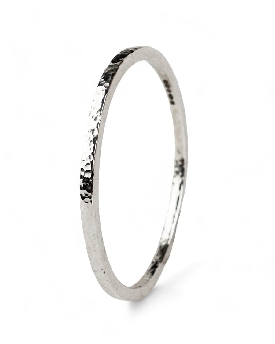 Hammered Square Section Solid Silver Bangle (3-4mm) Bangle Pruden and Smith