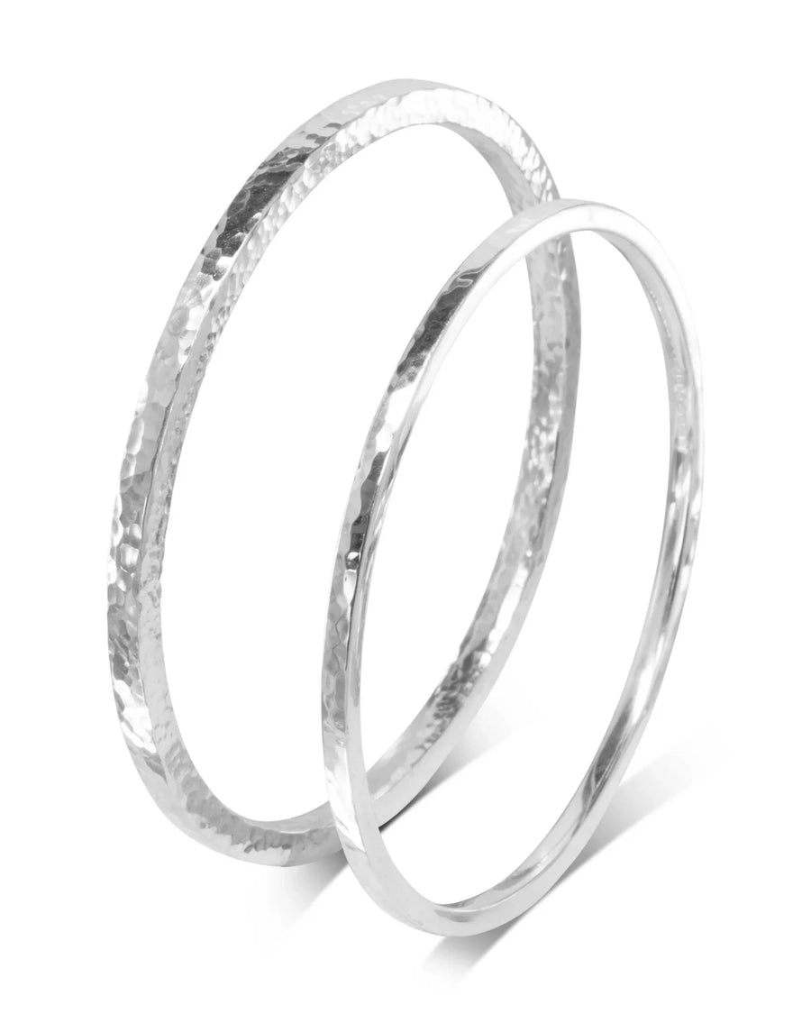 Hammered Square Section Solid Silver Bangle (3-4mm) Bangle Pruden and Smith 4mm Small (60mmID)