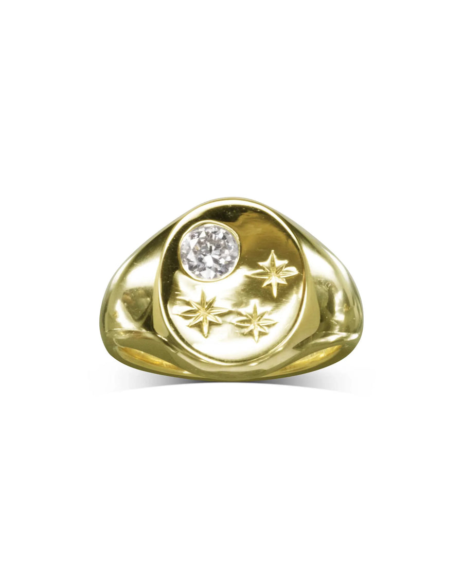 Star Engraved Gold Birthstone Signet Ring Pruden and Smith