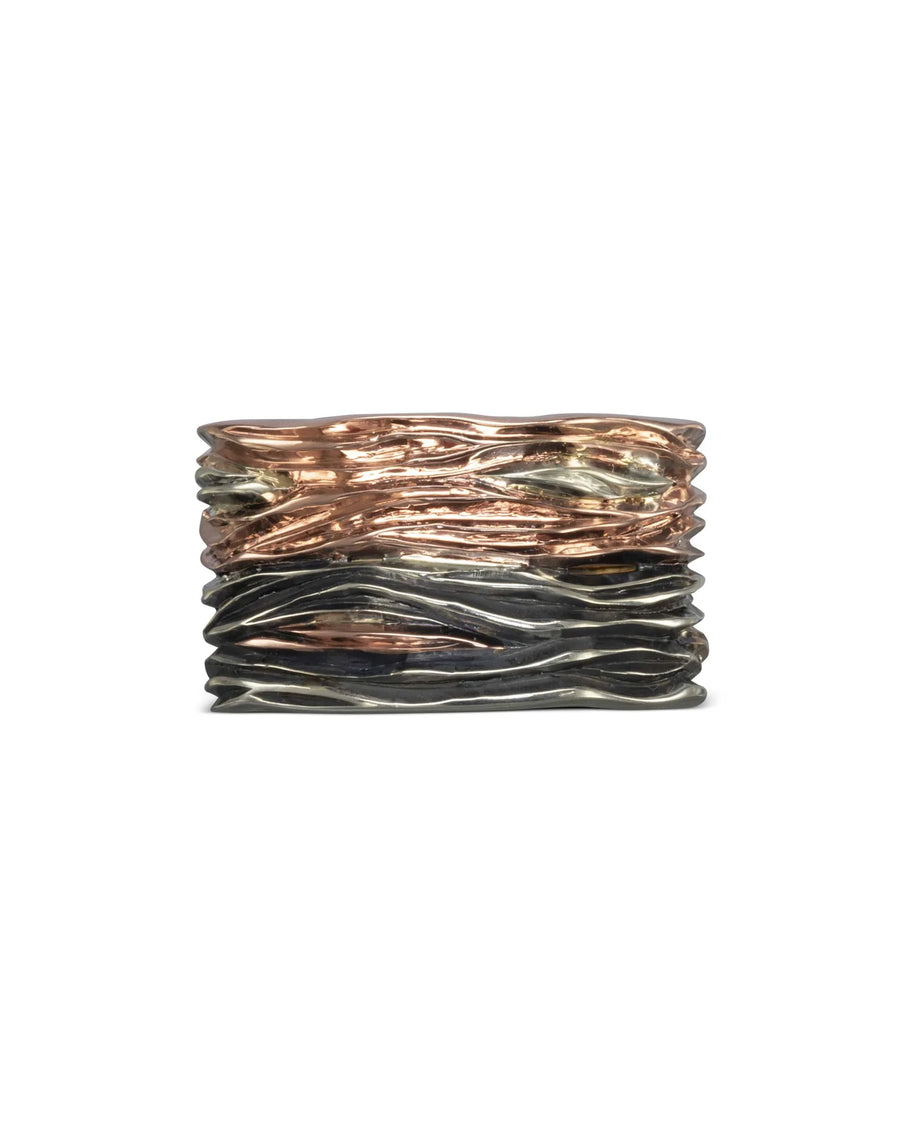 Unusual Sunrise Mixed Metal Wedding Ring Pruden and Smith