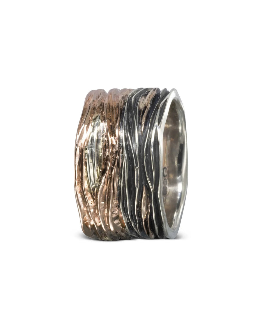Wide Sunrise Mixed Metal Wedding Ring Pruden and Smith