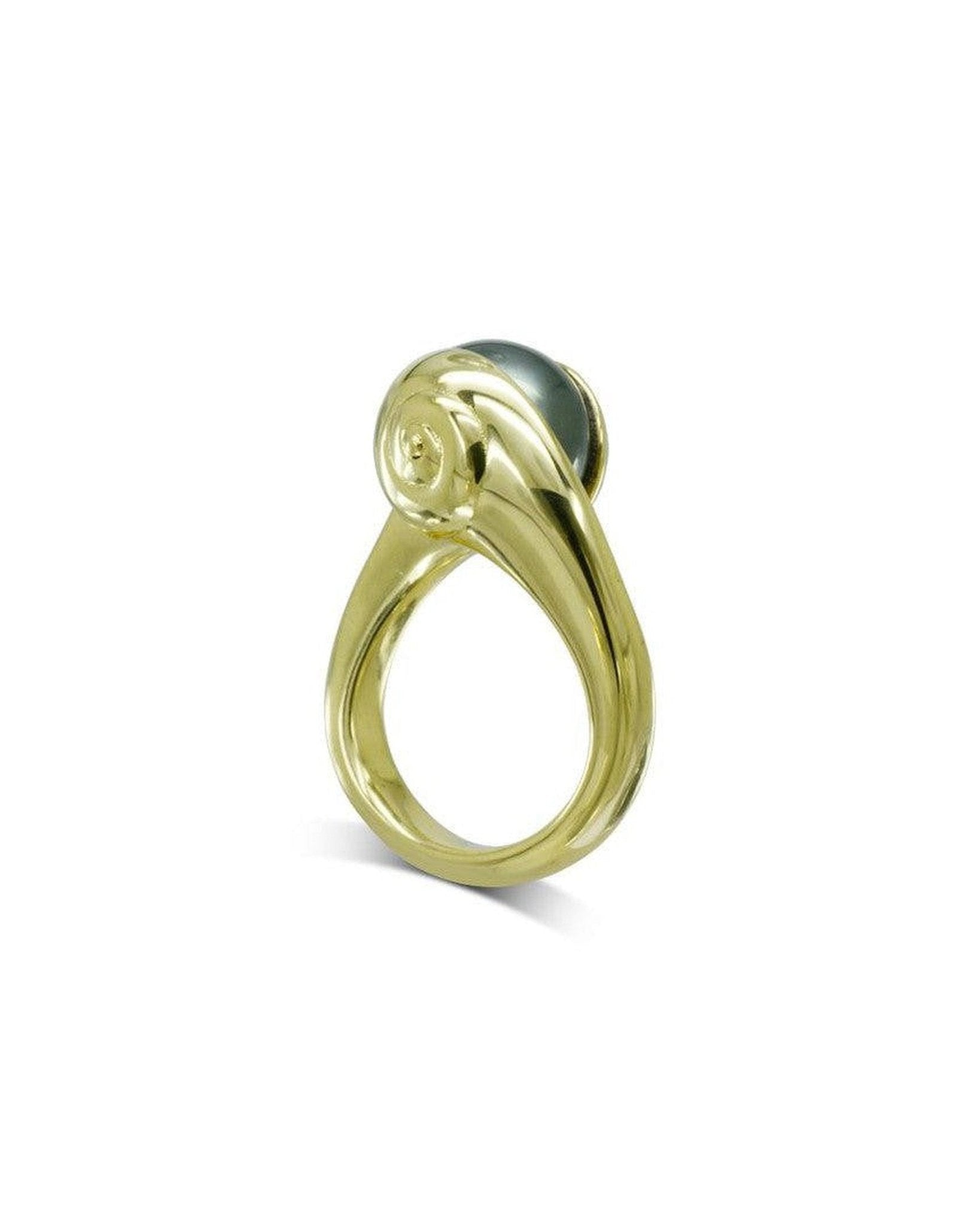 Suspended Tahitian Pearl Yellow Gold Ring - Main Image
