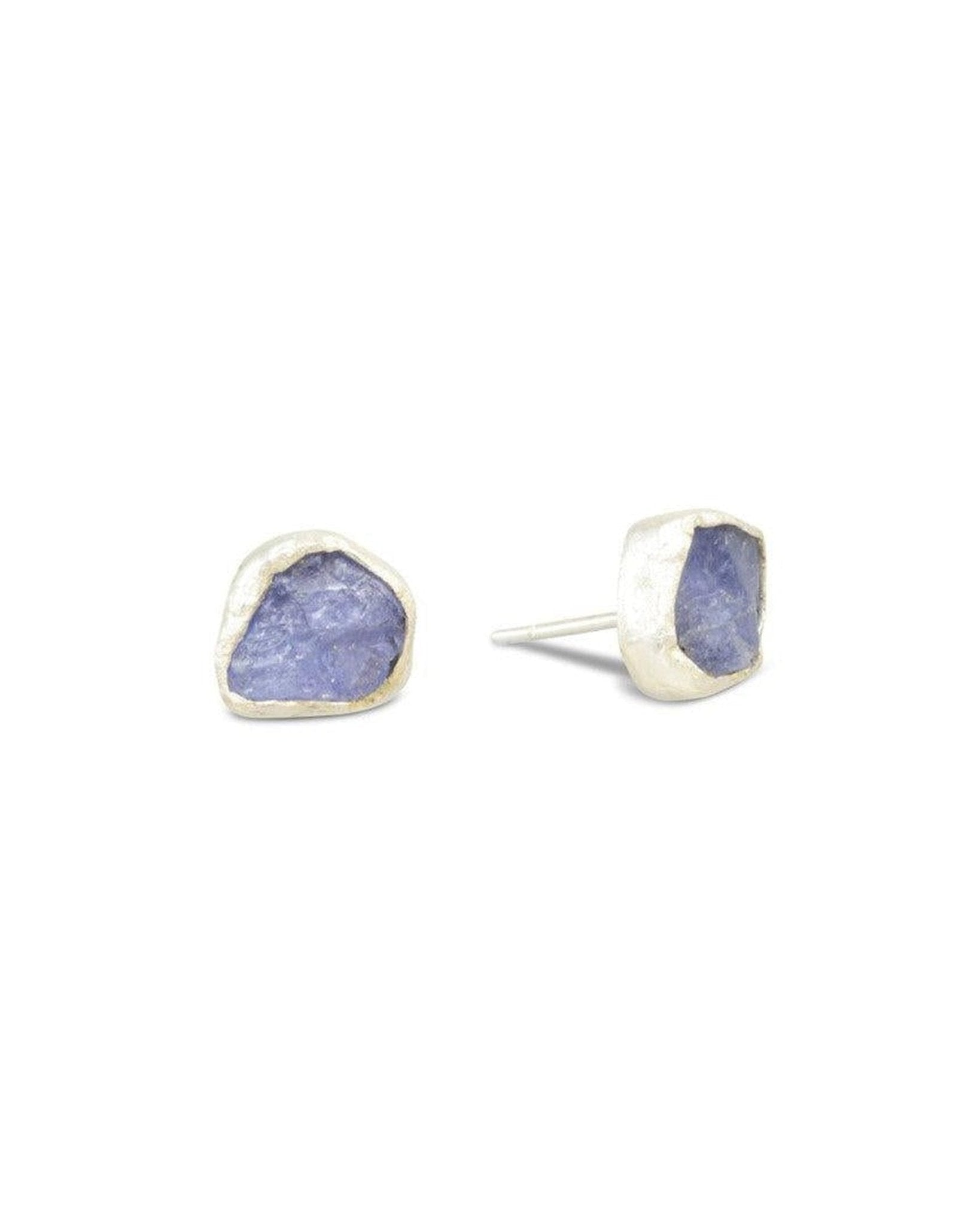 Tanzanite Rough Chunk Silver Stud Earrings Earrings Pruden and Smith