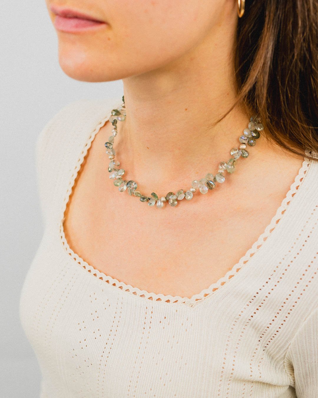 Teardrop Gemstone Necklace Necklace Pruden and Smith Rutilated Quartz (Greys)