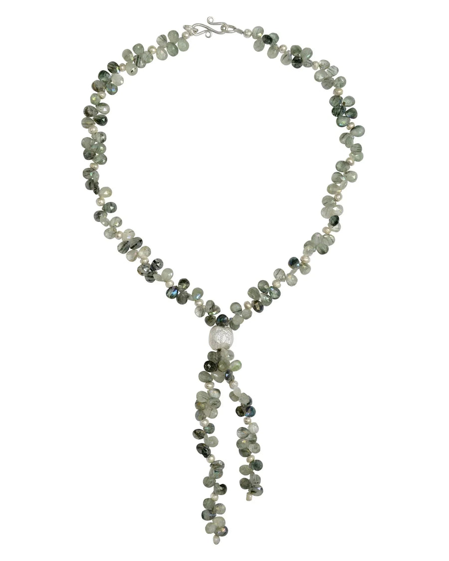 Teardrop Gemstone Tassel Necklace Necklace Pruden and Smith SOLD OUT Rutilated Quartz (Greys)