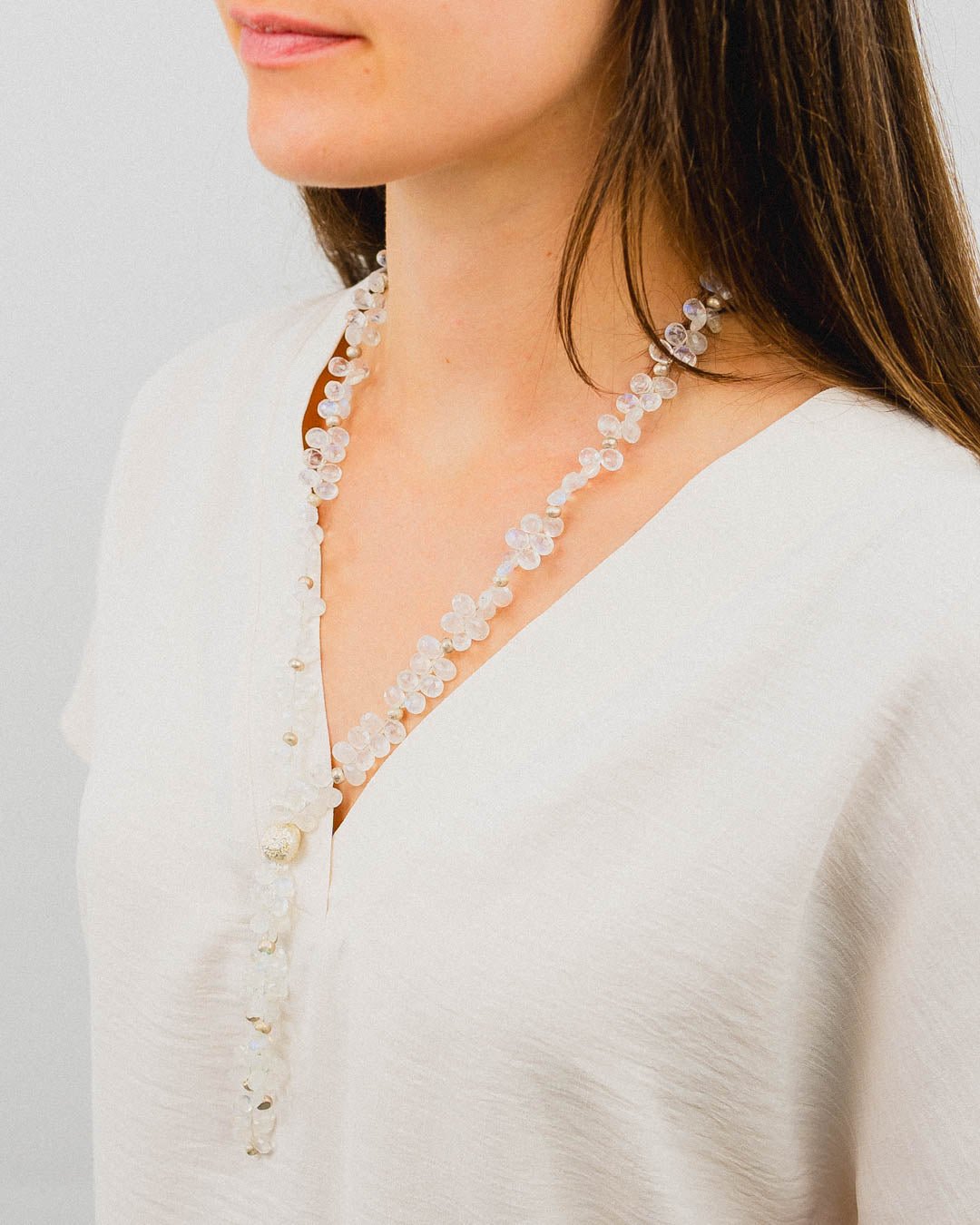 Teardrop Gemstone Tassel Necklace Necklace Pruden and Smith Moonstone (White rainbow)