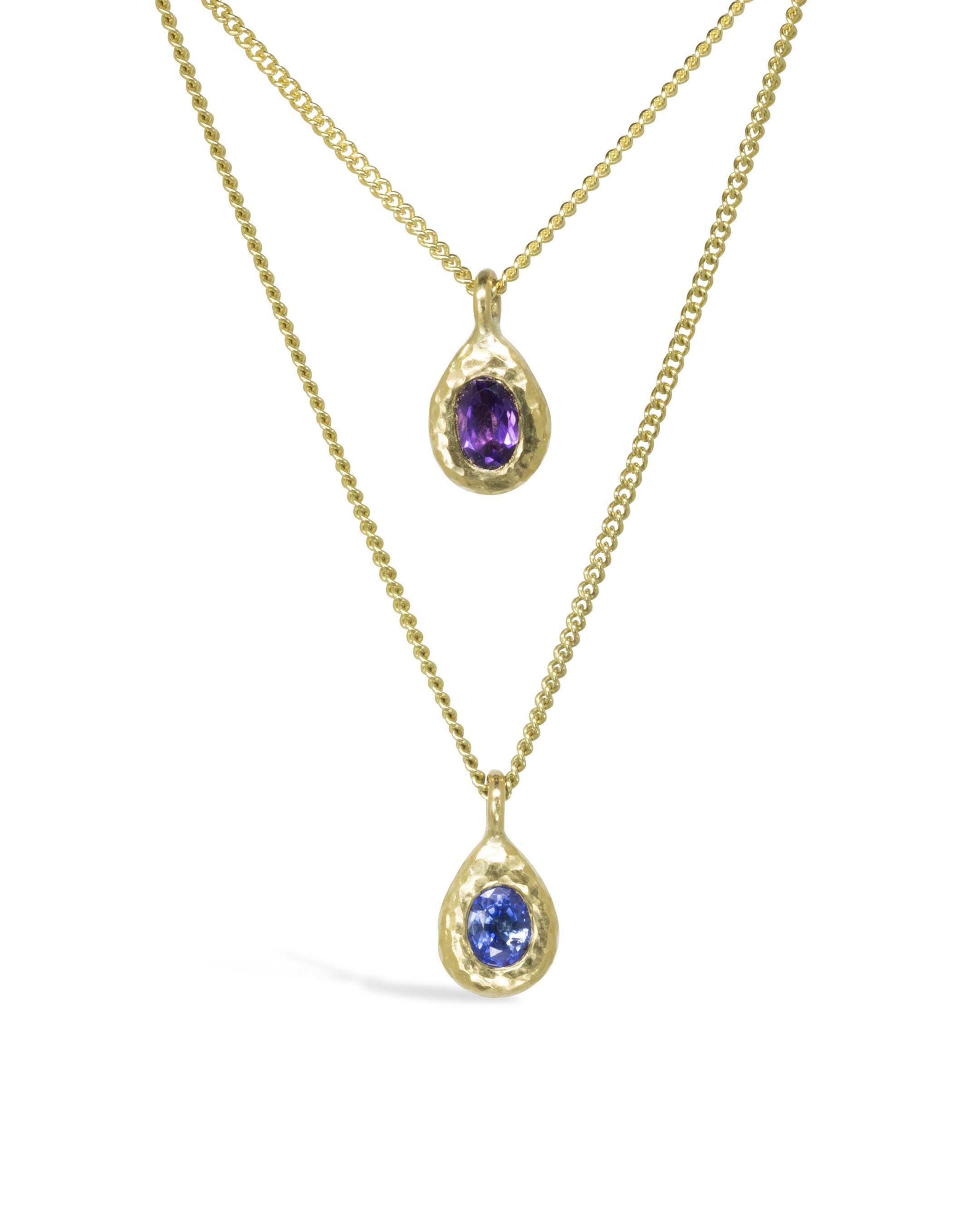 Hammered Gemstone Teardrop Gold Pendant Pruden and Smith