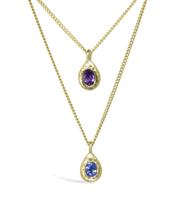 Hammered Gemstone Teardrop Gold Pendant Pruden and Smith