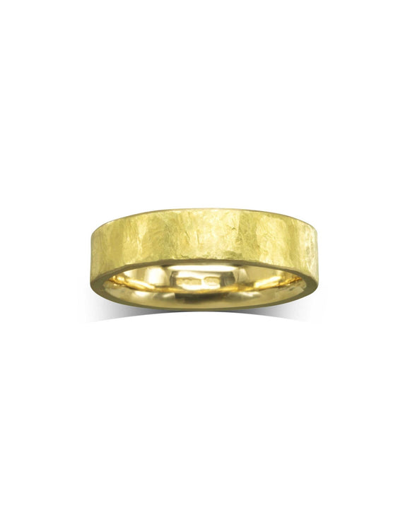 Textured Flat Yellow Gold Wedding Ring Ring Pruden and Smith