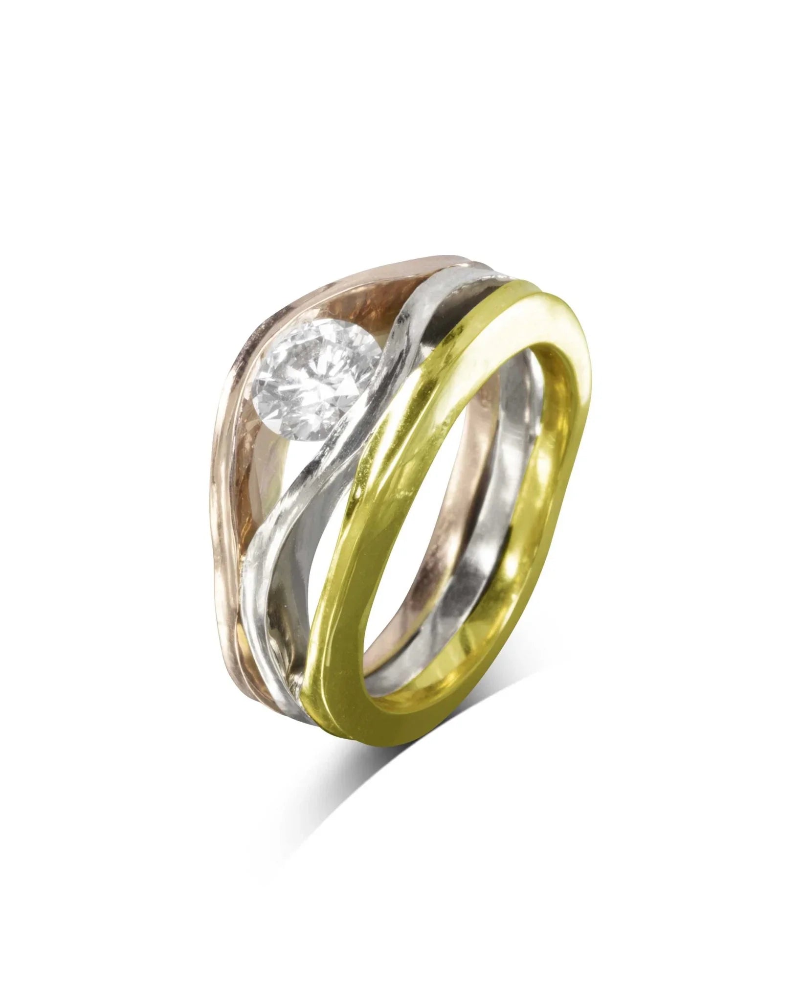 Three Colour Gold Diamond Trap Ring Ring Pruden and Smith