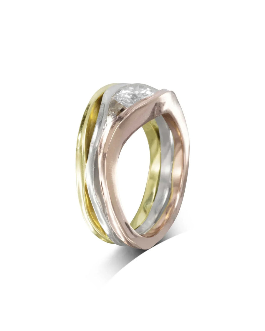 Three Colour Gold Diamond Trap Ring Ring Pruden and Smith