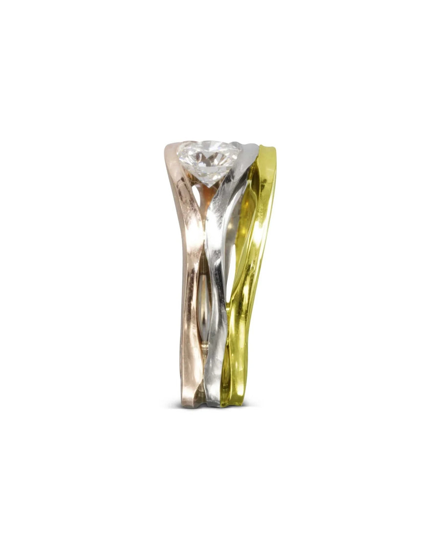 Three Colour Gold Diamond Trap Ring Ring Pruden and Smith