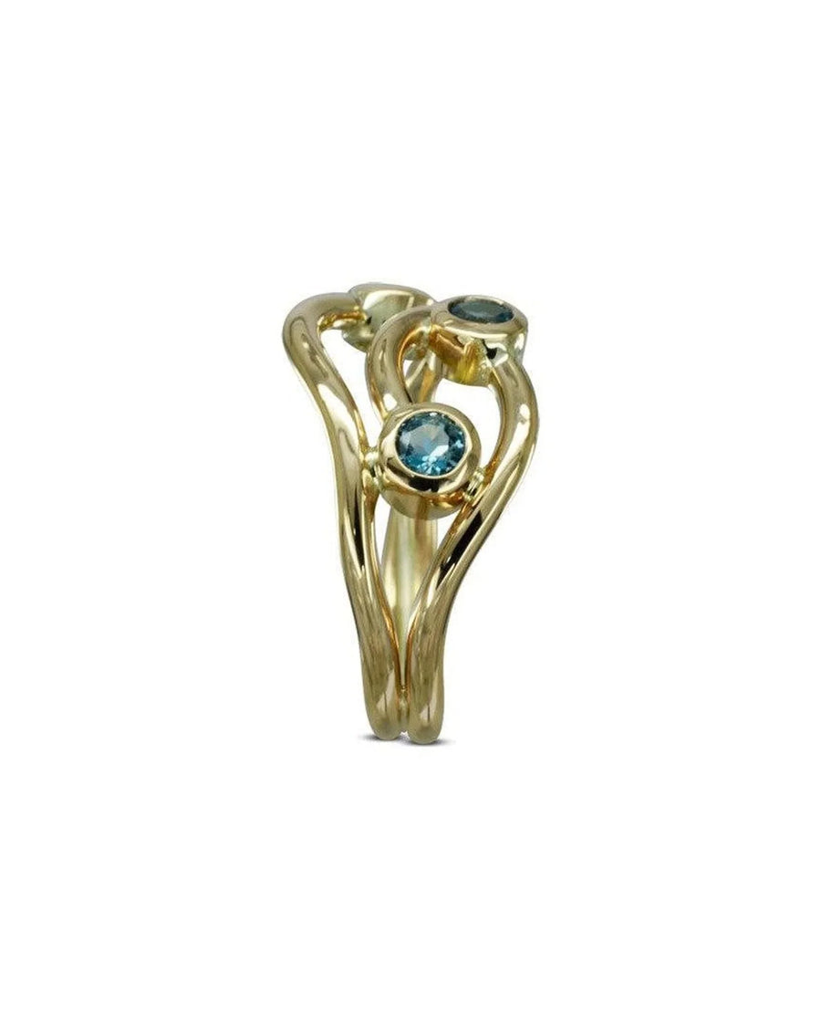 Three Strand Aquamarine 9ct Gold Dress Ring Ring Pruden and Smith