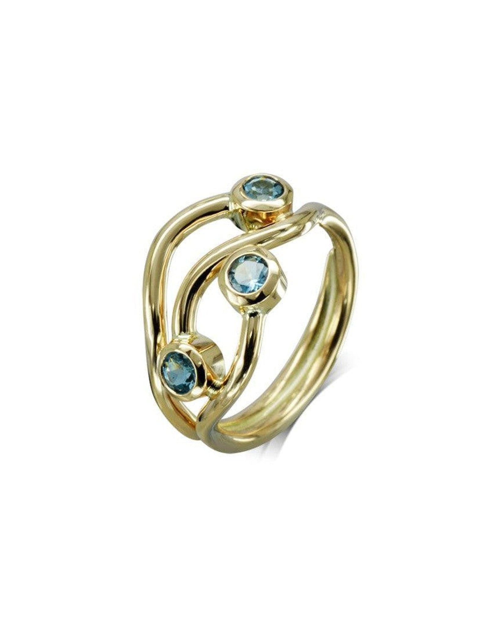 Three Strand Aquamarine 9ct Gold Dress Ring Ring Pruden and Smith 9ct Yellow Gold