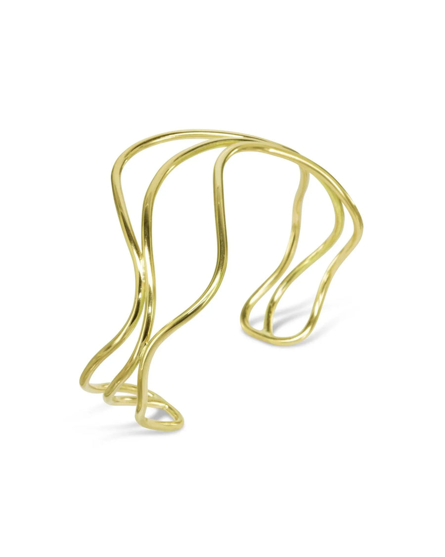 9ct yellow gold three strand asymmetric bangle.