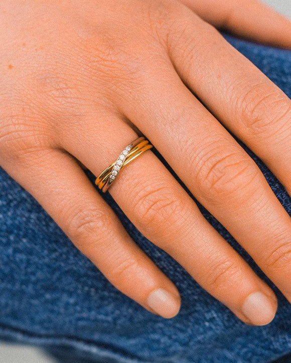 Three Strand Diamond Crossover Ring Ring Pruden and Smith 18ct Yellow Gold and Platinum