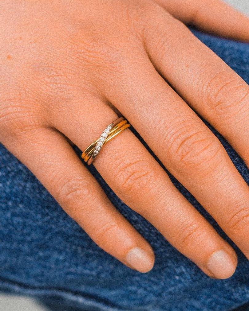 Three Strand Diamond Crossover Ring Ring Pruden and Smith 18ct Yellow Gold and Platinum