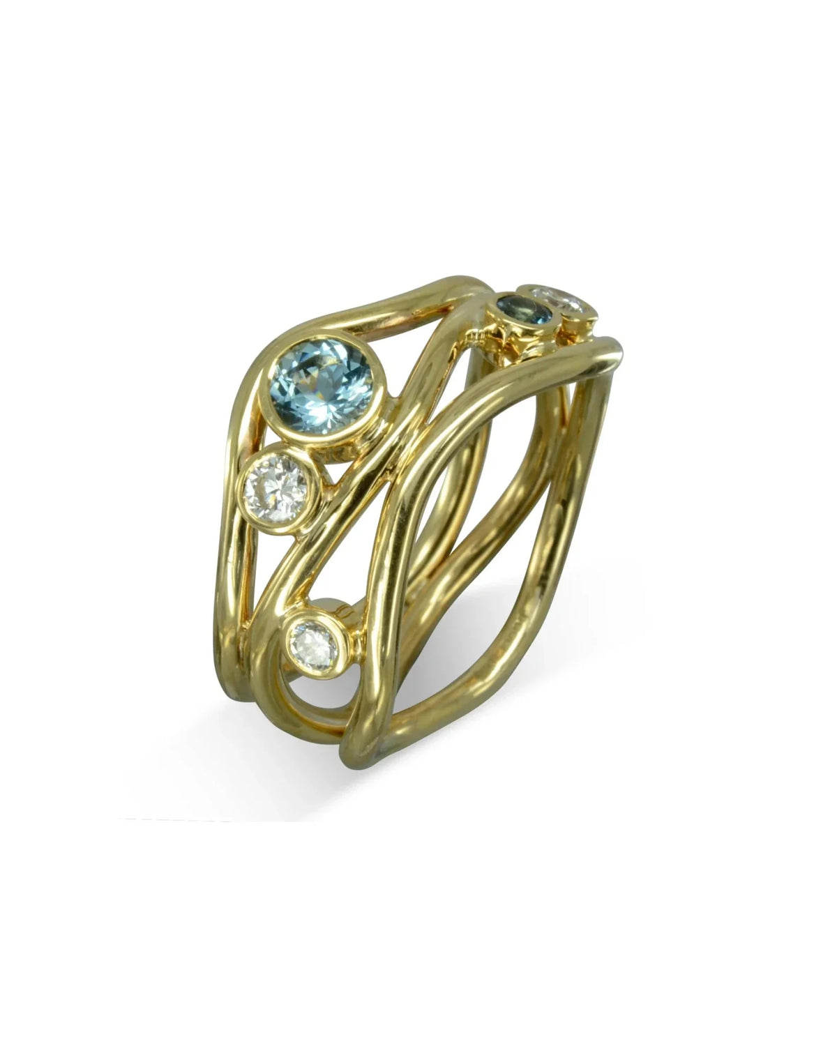 9ct gold dress rings Three Strand Gemstone and Diamond Ring figure hugging dress