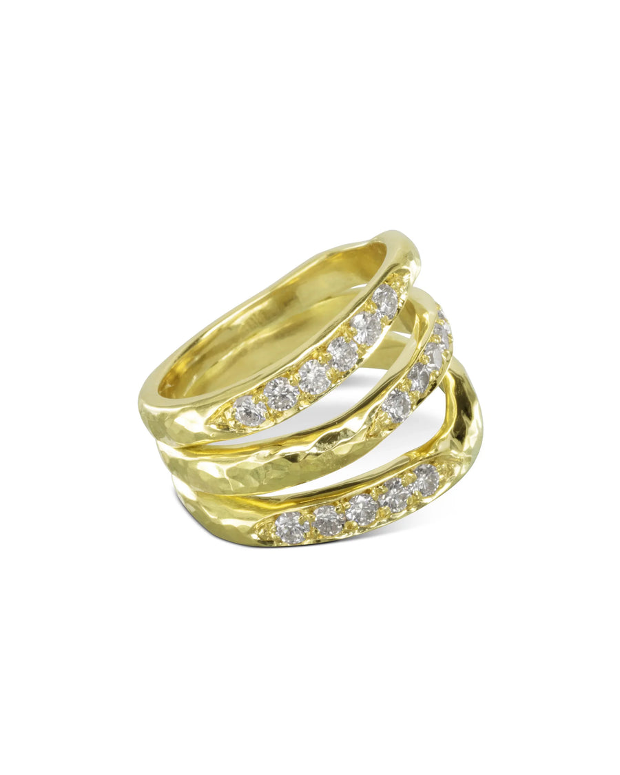Three Strand Hammered Gold Diamond Ring Pruden and Smith