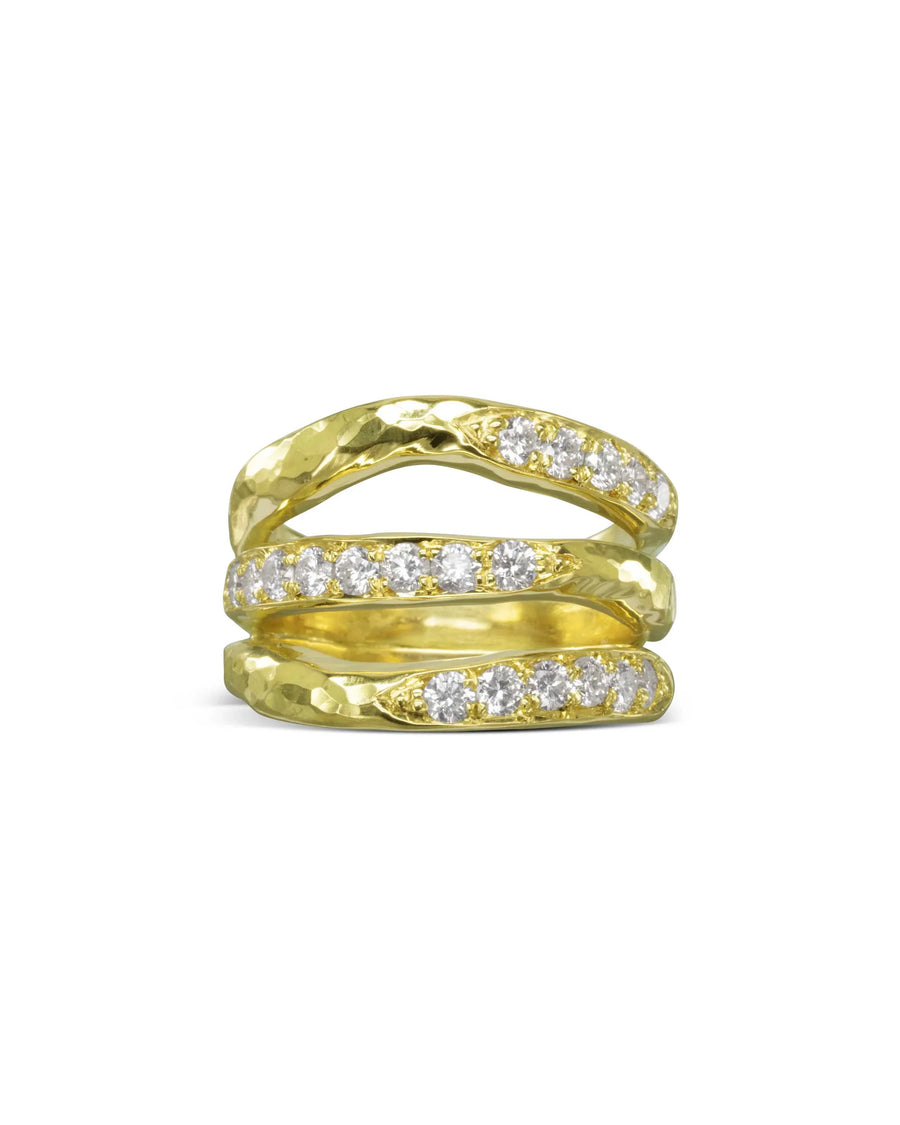 Unique Three Strand Hammered Gold Diamond Ring Pruden and Smith