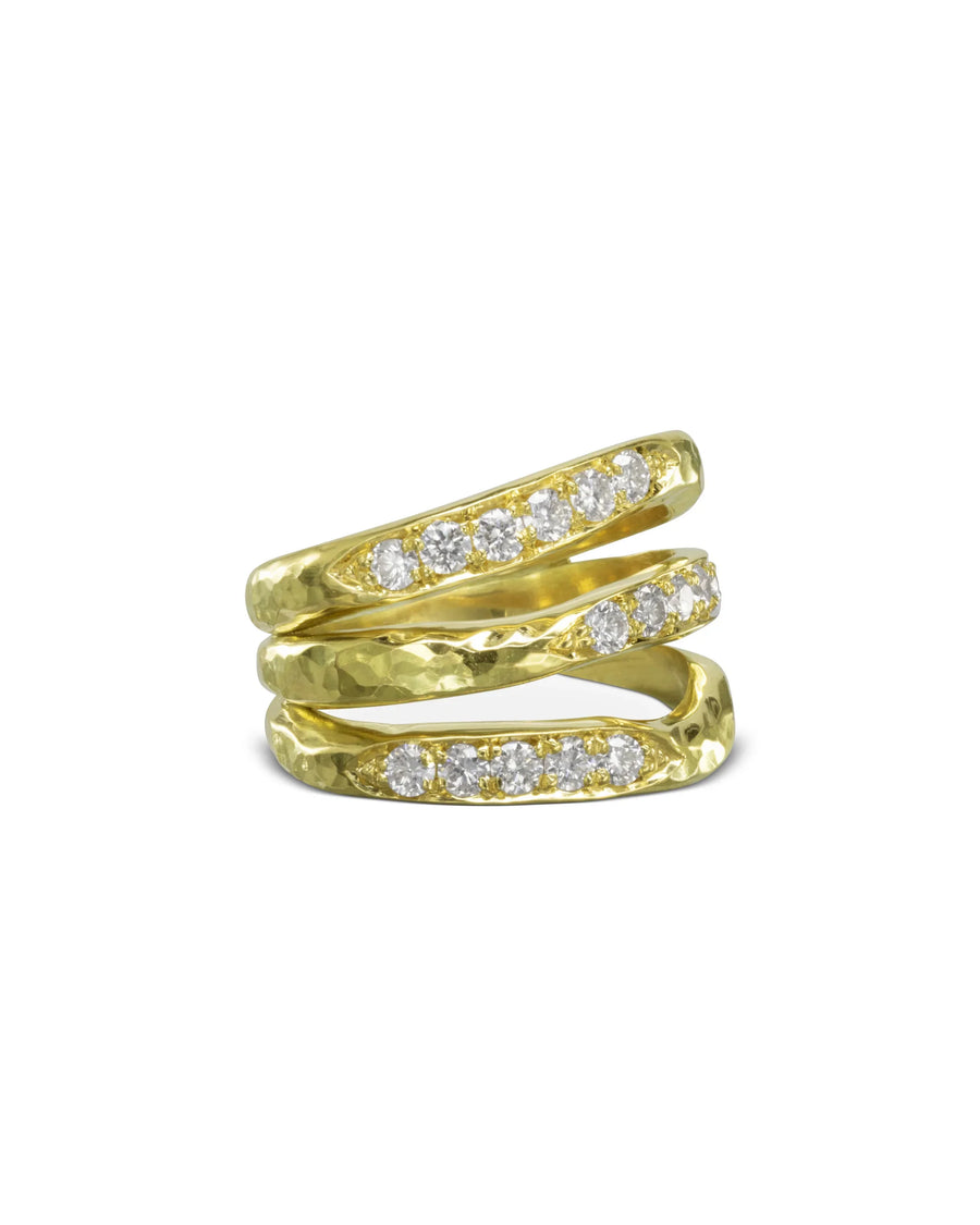 Handmade Three Strand Hammered Gold Diamond Ring Pruden and Smith