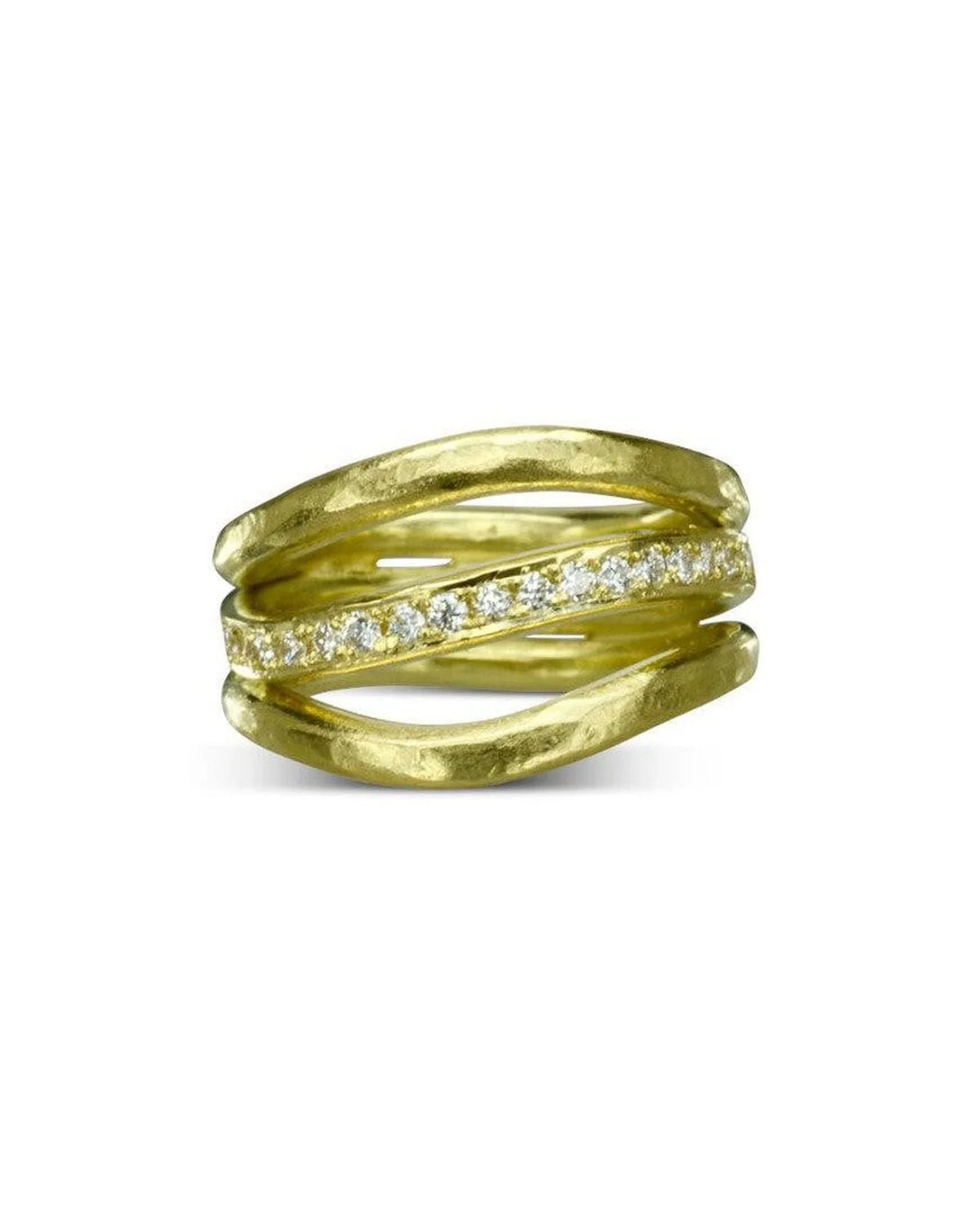 Three Strand Hammered Yellow Gold Diamond Ring | Pruden & Smith