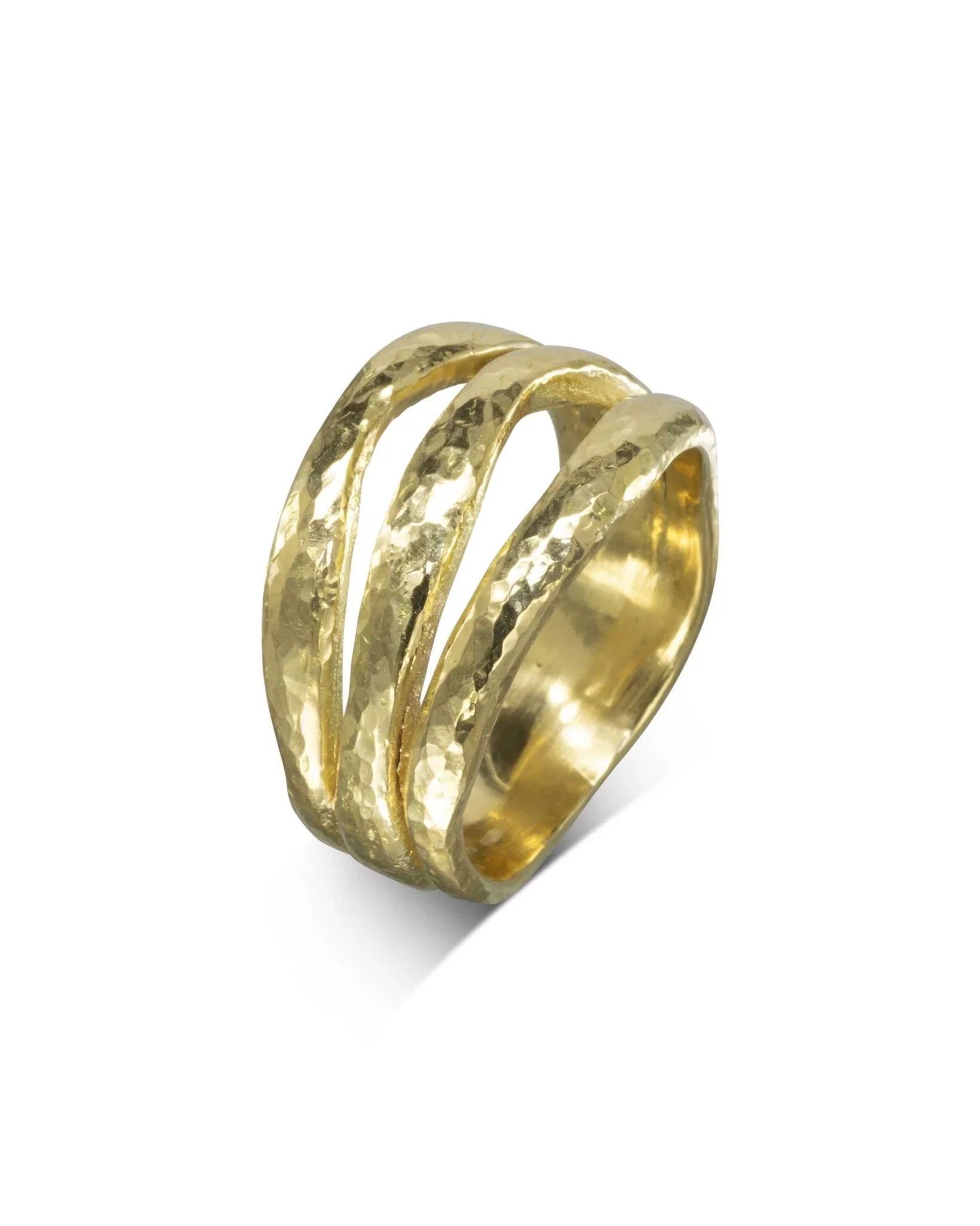 Three Strand Hammered Yellow Gold Ring Ring Pruden and Smith