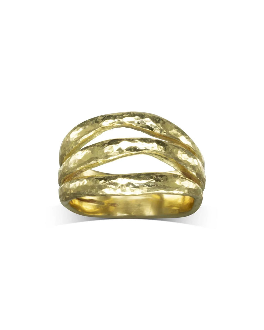 Three Strand Hammered Yellow Gold Ring Ring Pruden and Smith