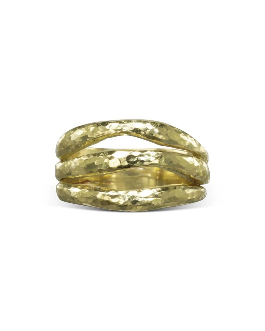 Three Strand Hammered Yellow Gold Ring Ring Pruden and Smith